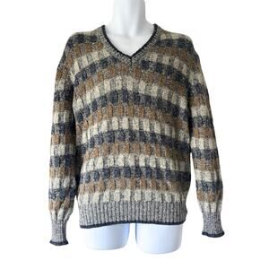 La Squadra VTG Geometric Patchwork Grandpa Chunky Acrylic Blend Sweater Men’s M